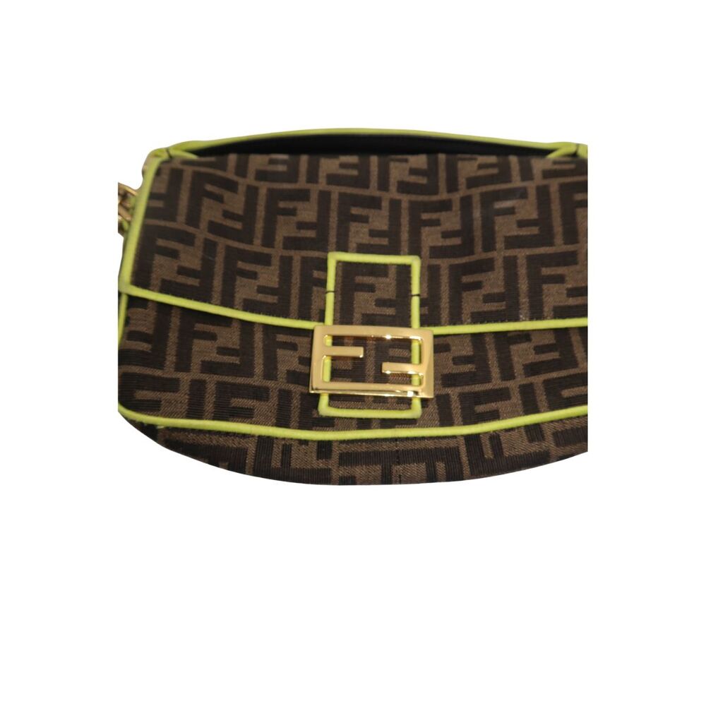 Fendi Zucca Embroidered Canvas Baguette Medium Shoulder Bag Brown Neon Women's - Picture 6 of 16